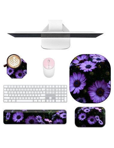 Juego de Reposamuñecas Ergonómico EDGFRTOIO 4 Piezas Flores Moradas