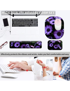 Juego de Reposamuñecas Ergonómico EDGFRTOIO 4 Piezas Flores Moradas 2