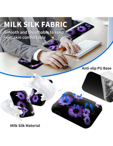 Juego de Reposamuñecas Ergonómico EDGFRTOIO 4 Piezas Flores Moradas