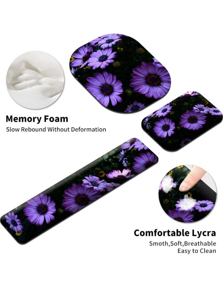Juego de Reposamuñecas Ergonómico EDGFRTOIO 4 Piezas Flores Moradas
