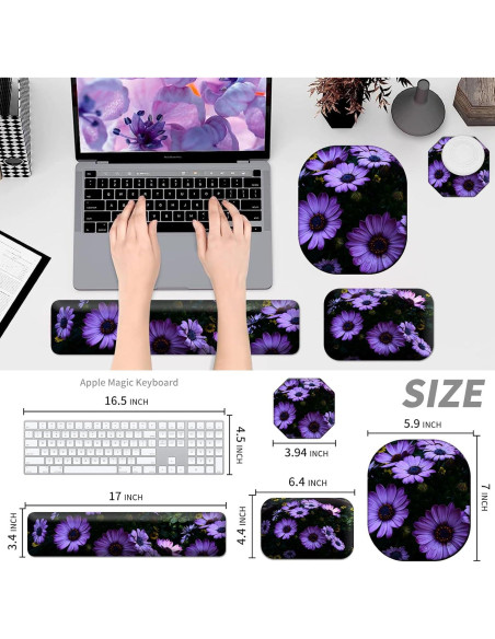 Juego de Reposamuñecas Ergonómico EDGFRTOIO 4 Piezas Flores Moradas