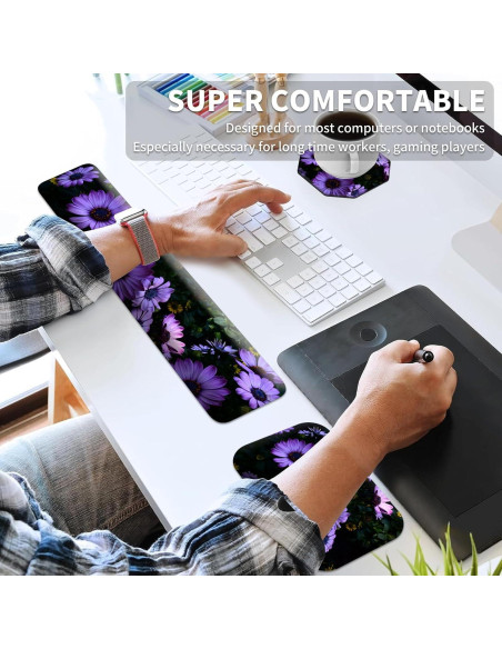 Juego de Reposamuñecas Ergonómico EDGFRTOIO 4 Piezas Flores Moradas