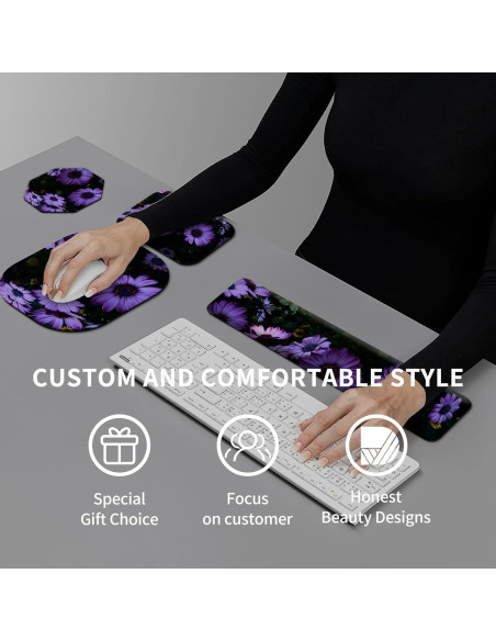 Juego de Reposamuñecas Ergonómico EDGFRTOIO 4 Piezas Flores Moradas