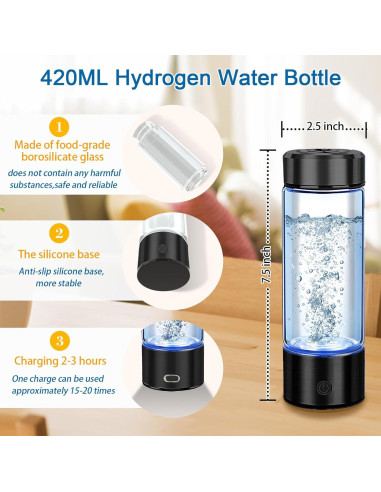 Botella de Agua de Hidrógeno Buwheekoki 420ml Portátil Negra