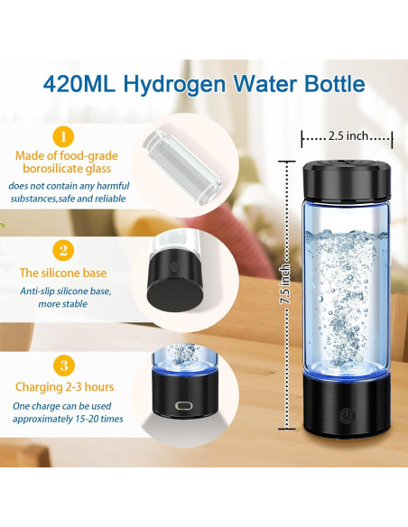 Botella de Agua de Hidrógeno Buwheekoki 420ml Portátil Negra
