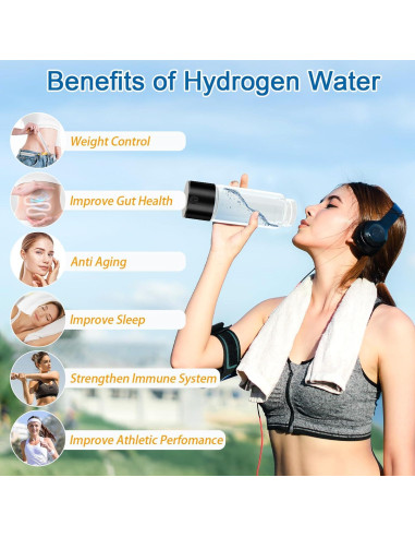 Botella de Agua de Hidrógeno Buwheekoki 420ml Portátil Negra