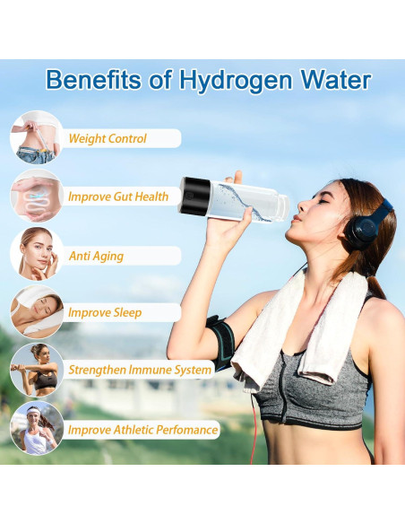 Botella de Agua de Hidrógeno Buwheekoki 420ml Portátil Negra