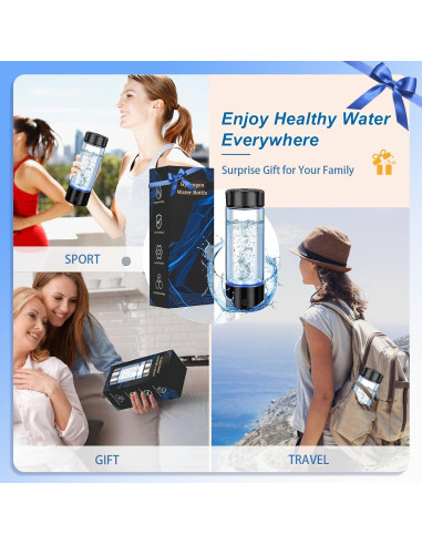 Botella de Agua de Hidrógeno Buwheekoki 420ml Portátil Negra