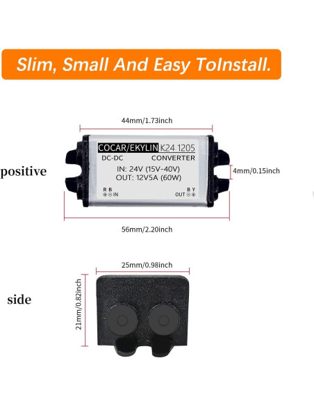 Convertidor DC 24V a 12V 5A EKYLIN Impermeable 60W