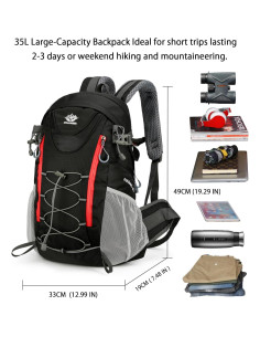 Mochila de Senderismo 35L Negra Ergonomica Unisex 2