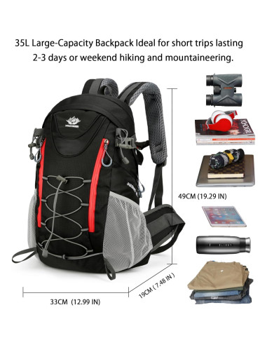 Mochila de Senderismo 35L Negra Ergonomica Unisex