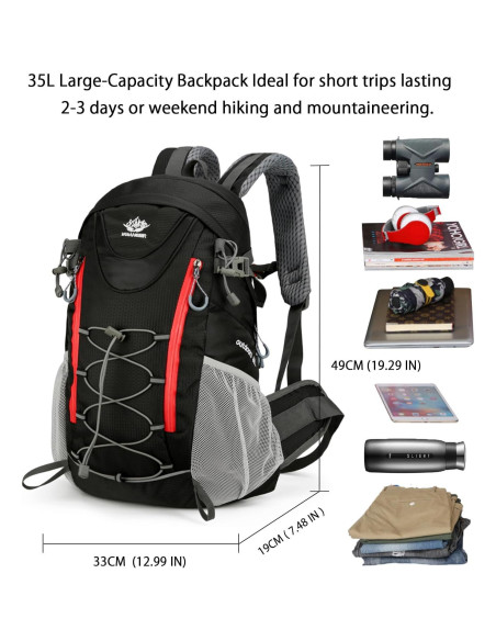Mochila de Senderismo 35L Negra Ergonomica Unisex