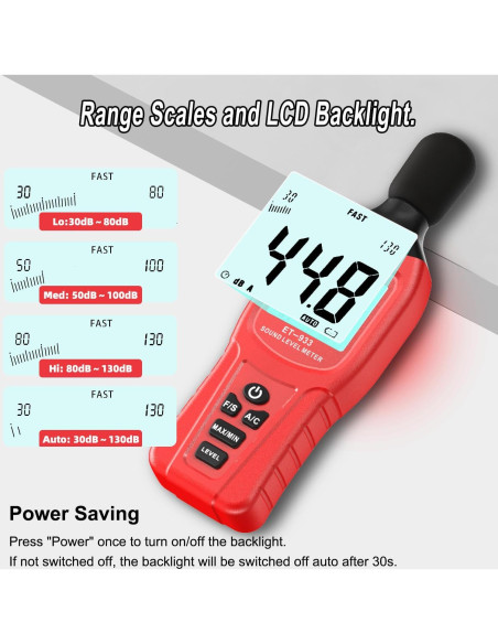 Medidor de Decibelios Gedaye ET-933 SPL 30-130dB Pantalla LCD