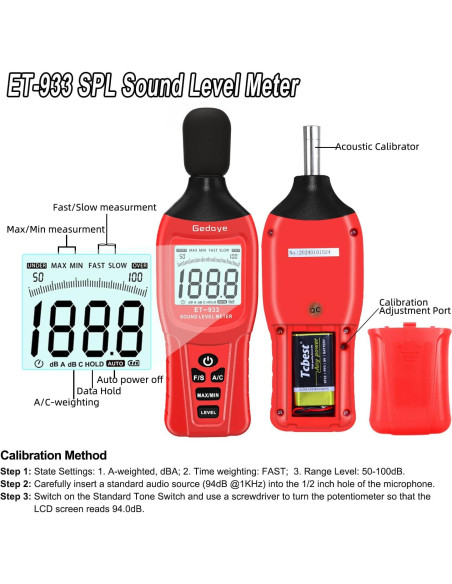 Medidor de Decibelios Gedaye ET-933 SPL 30-130dB Pantalla LCD