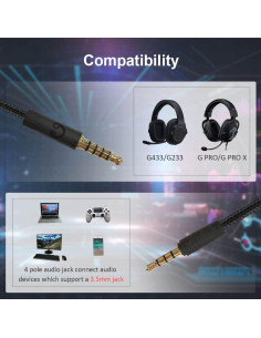 Cable de Reemplazo QJYTH 2m para Auriculares Logitech G Pro 2