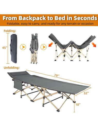 Cama de Camping Plegable Zenicham 200x80 cm Transpirable