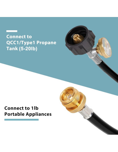 Adaptador de Manguera de Propano SHINESTAR 12 Pies con Manómetro