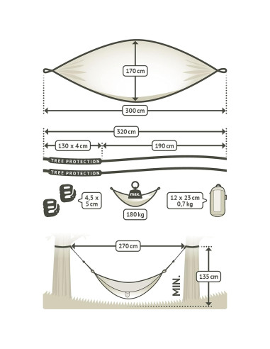 Hamaca Colibri 3.0 La Siesta Individual 1.70x3.00m con Correas