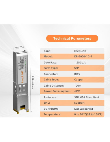 Transceptor SFP 1000BASE-T keepLiNK RJ45 1.25G Plug and Play