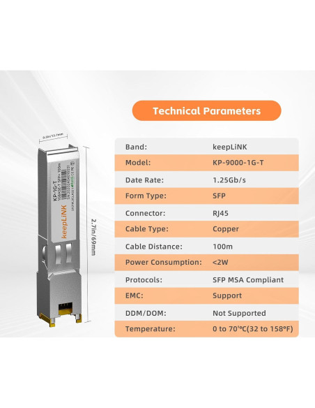 Transceptor SFP 1000BASE-T keepLiNK RJ45 1.25G Plug and Play