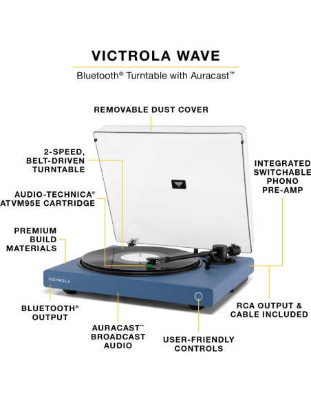 Tocadiscos Bluetooth Victrola Wave VPT-1520-BLK 2 Velocidades