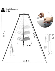 Trípode de Fogata DPZM Ajustable con Parrilla Circular 20cm 2