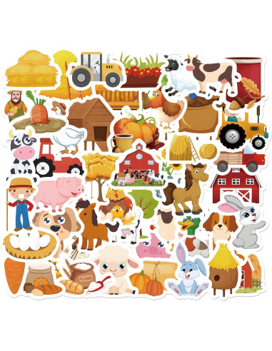 50 Pegatinas de Animales de Granja Spriggenix Reutilizables