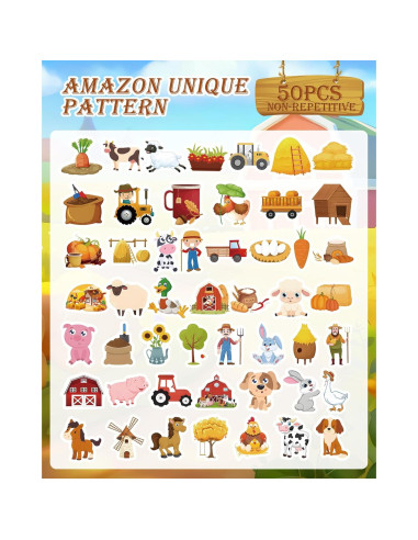 50 Pegatinas de Animales de Granja Spriggenix Reutilizables