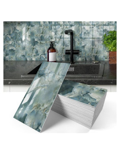 50 Piezas Azulejos de PVC Autoadhesivos MOONFUN Azul Gris 1.03 m