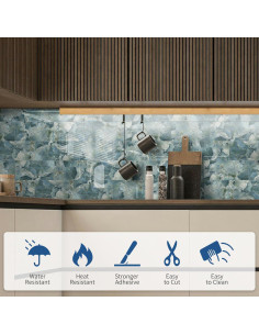 50 Piezas Azulejos de PVC Autoadhesivos MOONFUN Azul Gris 1.03 m 2