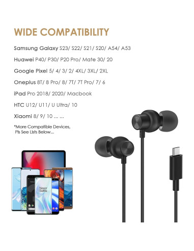 Auriculares In Ear PALOVUE USB Tipo C con Micrófono Negro