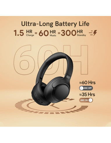 Auriculares QCY H3 ANC Bluetooth 5.4, 60H Batería, Negro