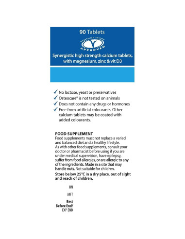 Vitabiotics Osteocare Calcio 800mg + D3, Magnesio y Zinc - 90 Tabletas