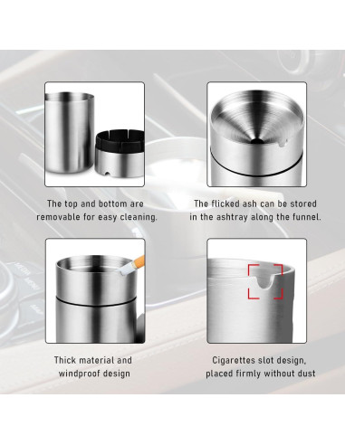 Cenicero de Acero Inoxidable Ohleats para Auto Grande