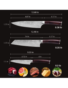 Juego de Cuchillos de Cocina Profesional SANDEWILY 3PCS Acero Inoxidable 2