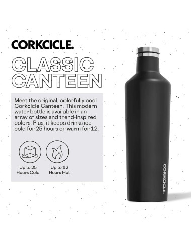 Botella de Agua Aislada Corkcicle 25 oz Acero Inoxidable Negro