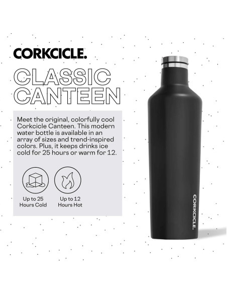 Botella de Agua Aislada Corkcicle 25 oz Acero Inoxidable Negro