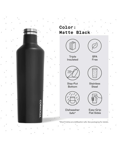 Botella de Agua Aislada Corkcicle 25 oz Acero Inoxidable Negro