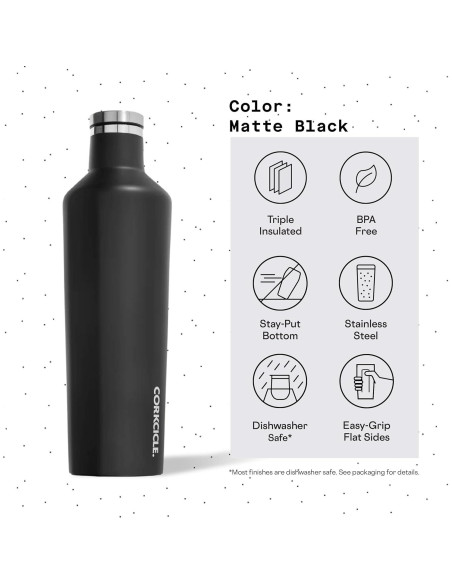 Botella de Agua Aislada Corkcicle 25 oz Acero Inoxidable Negro