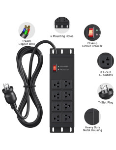 Protector de Sobretensión JUNNUJ 20A 4800J 8 Salidas 1.22m 2