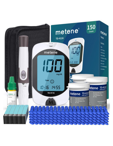 Kit de Glucometro Metene TD-4116 con 150 Tiras y Lancetas