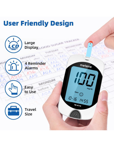 Kit de Glucometro Metene TD-4116 con 150 Tiras y Lancetas