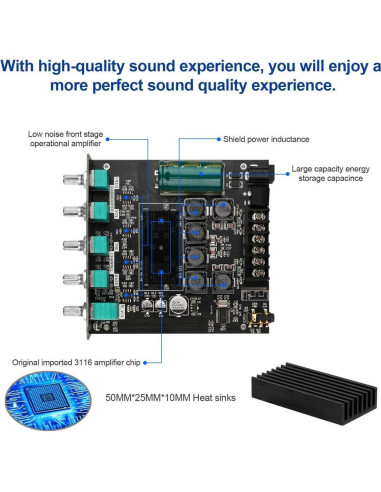 Amplificador de Audio Bluetooth ARRAROWN ZK-TB21 2.1CH 100W