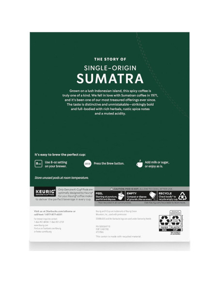 Cápsulas de café K-Cup Starbucks Sumatra 100% arábica 96 unidades