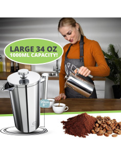 Cafetera Prensa Francesa Oliver's Kitchen 1L Acero Inoxidable 2