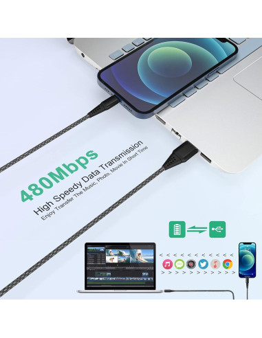 Cable de Cargador Rápido 8M MFi Nylon Trenzado para iPhone