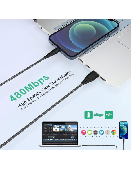 Cable de Cargador Rápido 8M MFi Nylon Trenzado para iPhone