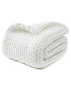 Manta Chunky YnM 101.6x127 cm Blanca, Tejida a Mano, Transpirable