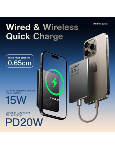 Cargador Portátil Magnético ADZ 5000mAh USB-C 20W para iPhone