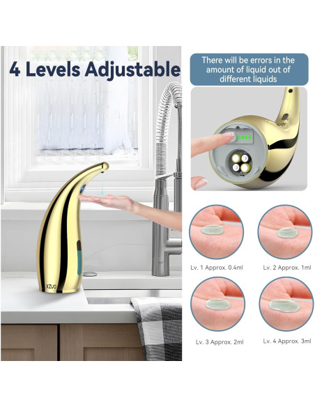 Dispensador Automático de Jabón XZUO Dorado - Sin Contacto, 4 Niveles